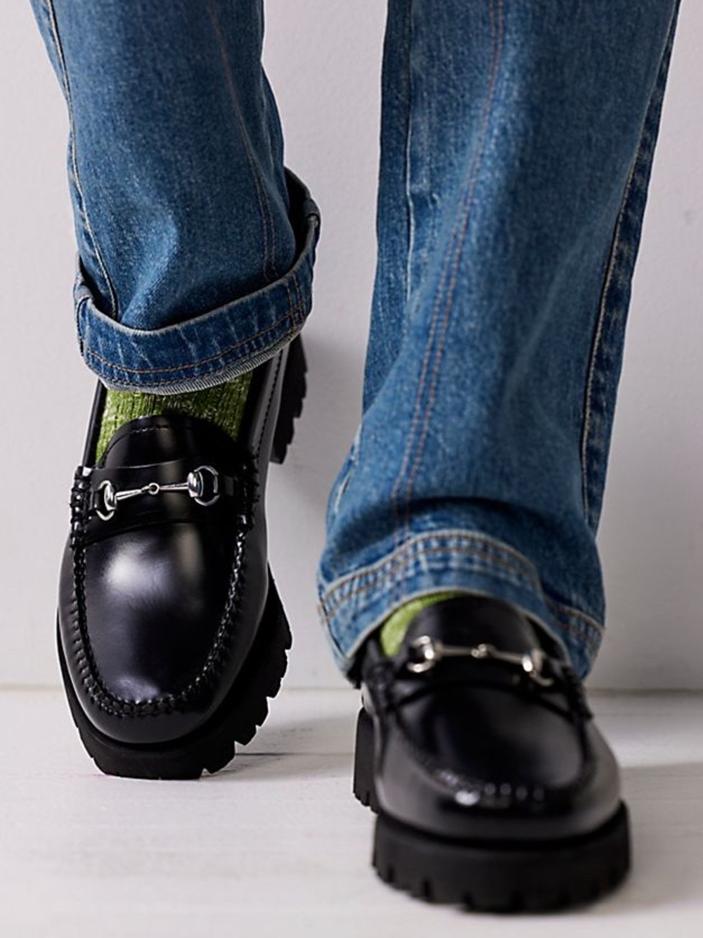 G.H. Bass Weejuns Lincoln Super Lug Black Leather Loafers Size 8 D